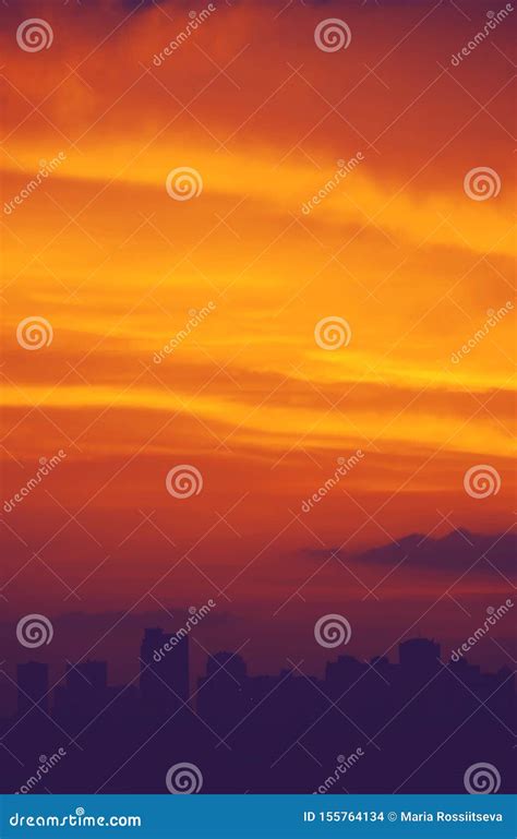 Dramatic Sunset Over The Evening City Stock Photo Image Of Dusk