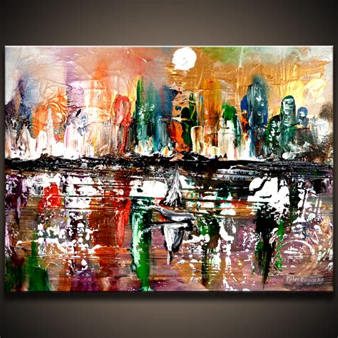 Urartstudiocom Cityscape Original Abstract Art Painting On Canvas