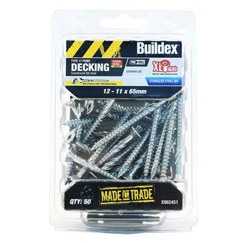 Buildex 12 11 X 65mm Stainless Steel Type 17 Decking Screws 50 Pack