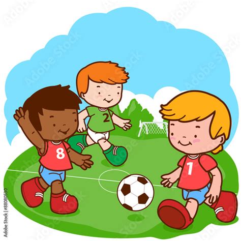 Soccer Kids Three Little Boys Play Football Stock Image And Royalty