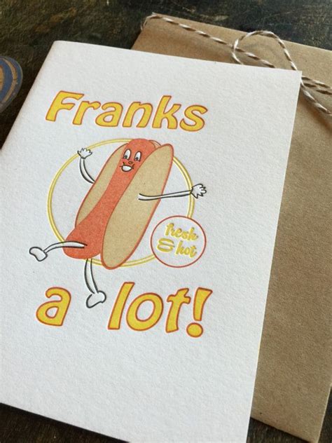 Letterpress Funny Thank You Card Retro Hot Dog Pun Punny Franks A