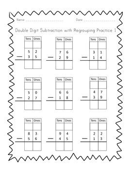 Grade 2 column form subtraction worksheets with 2 digit numbers. Double Digit Subtraction with Regrouping by Happy to be in ...