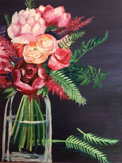 Flower Original Acrylic Painting Glass Vase Pink Flowers Etsy