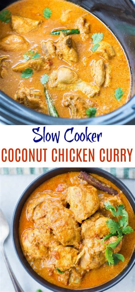 Heat the oil in a medium skillet over medium heat until shimmering, and add the onion and garlic. SLOW COOKER COCONUT CHICKEN CURRY - The flavours of kitchen