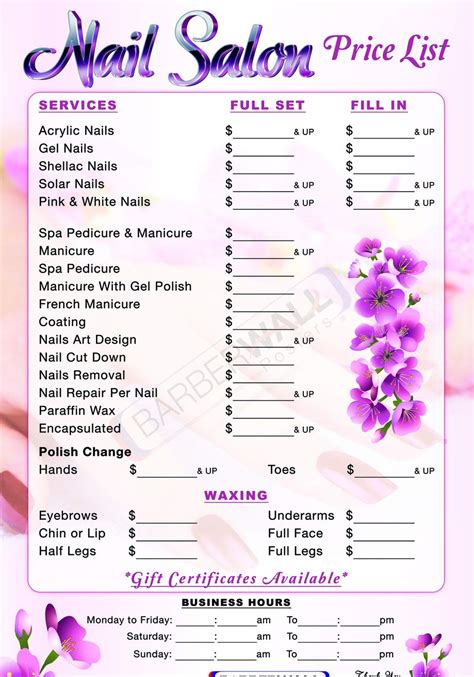 Nail Salon Price List Poster By Barberwall Nail Salon Decor Nail Salon