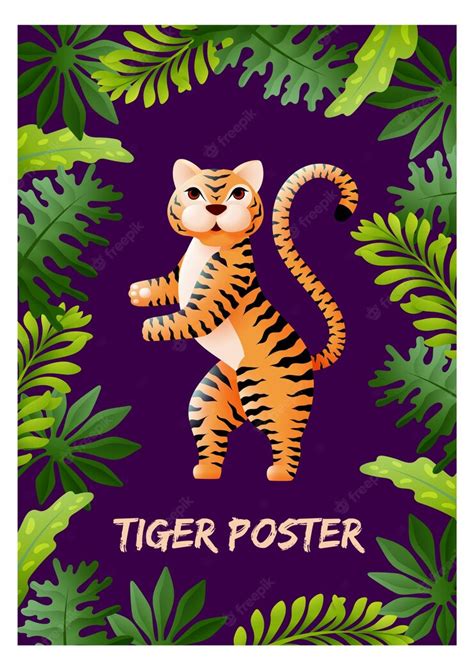 Premium Vector Tiger Poster Decorative Cartoon Flyer With Asian Animal