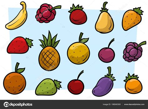 Dibujos Animados Frutas Y Verduras Vector Icono Conjunto Ilustración De