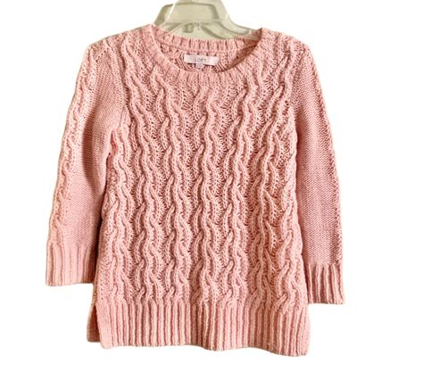 Loft Cable Knit Sweater Pale Pink Womens Size Xs