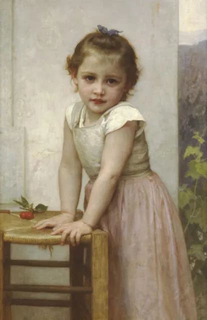 Huge Oil Painting Bouguereau Nice Little Girl Portrait Drawing By Table
