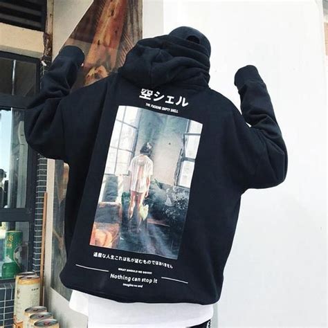 streetwear fashion harajuku pullover japanese kanji sweatshirt urban ghost girl graphic hoodie