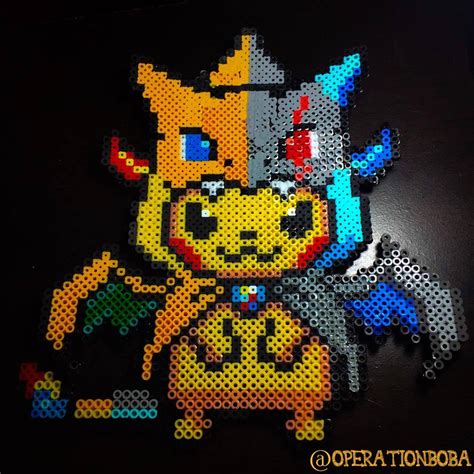 Made A Mega Charizard Yx Costume Pikachu From Perler Beads Pokemon