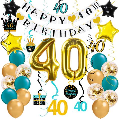 Buy 40th Birthday Decorations For Women Teal Gold Confetti Balloons Teal Gold Hanging Swirls