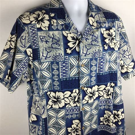 Vintage Kolekole Hawaiian Shirt Aloha Blue Tapa Floral Men S L Made In