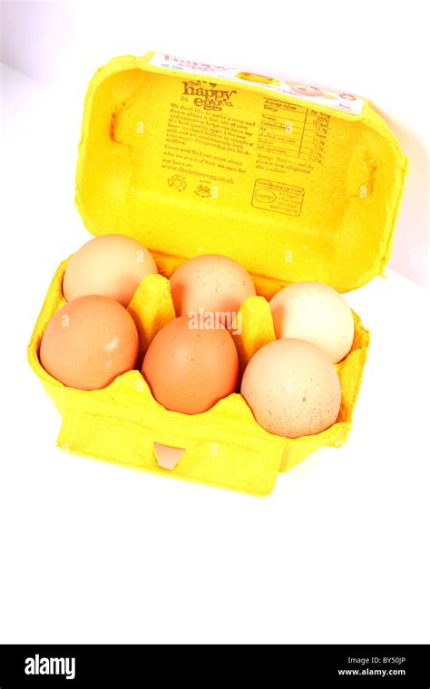 Six Eggs Boxed In A Yellow Carton All Free Range From The Happy Egg