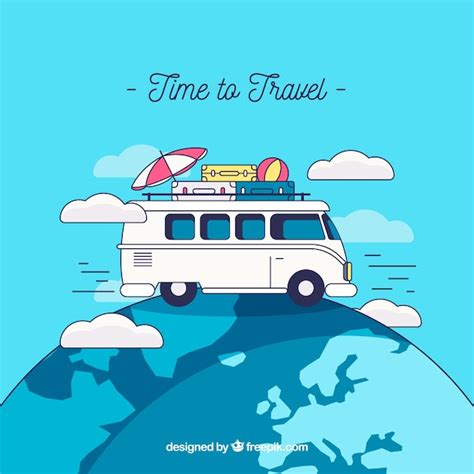 Travel Background With Van On Earth Free Vector