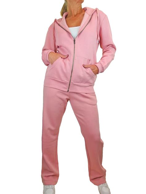 Ladies Comfy Soft Fleece Tracksuit Hooded Zip Top And Jogger Loungewear