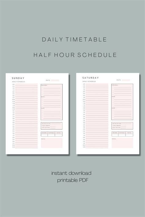 Two Daily Planner Pages With Text That Reads Daily Timetable Half Hour