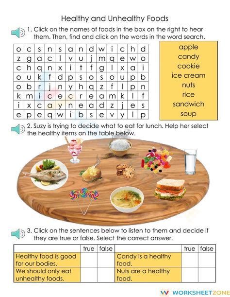 Healthy And Unhealthy Food Online Worksheet For 1 Live Worksheets