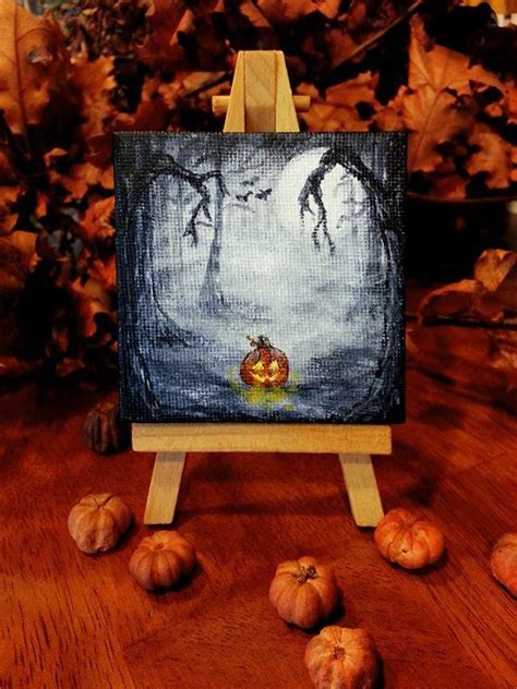 Halloween Decoration Pumpkin Spooky Jack O Lantern Acrylic Painting
