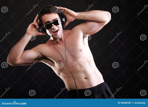 Handsome Man Listening To Music On Headphone Stock Image Image Of Commercial Enjoy 30460987