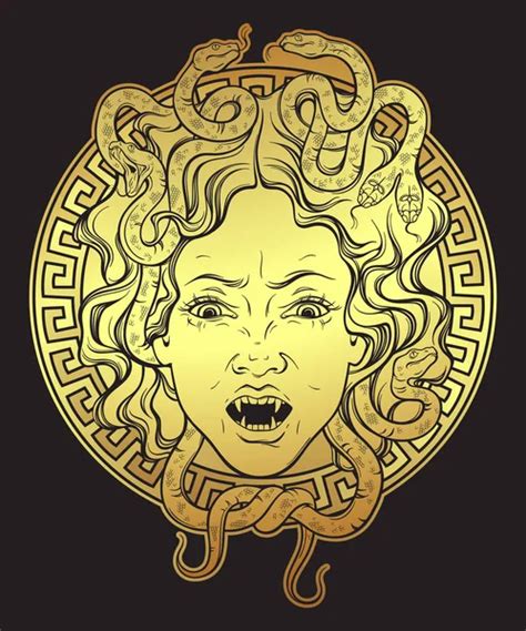 Medusa Gorgon Head On A Shield Hand Drawn Line Art And Dot Work Tattoo