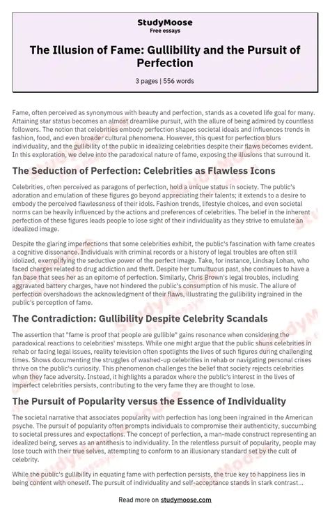 The Illusion Of Fame Gullibility And The Pursuit Of Perfection Free