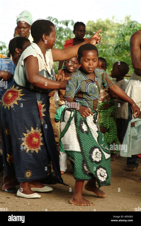 Women Doing Traditional Dance In Nkharta Bay Lake Malawi Africa Stock