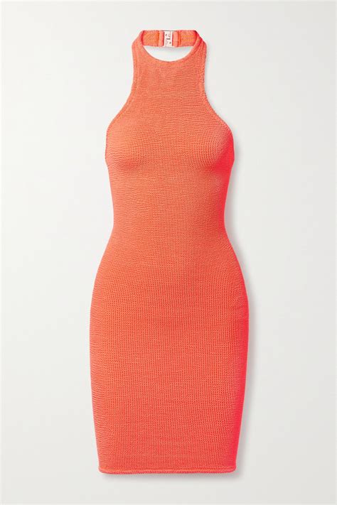 Hunza G Polly Seersucker Halterneck Mini Dress In Orange Endource
