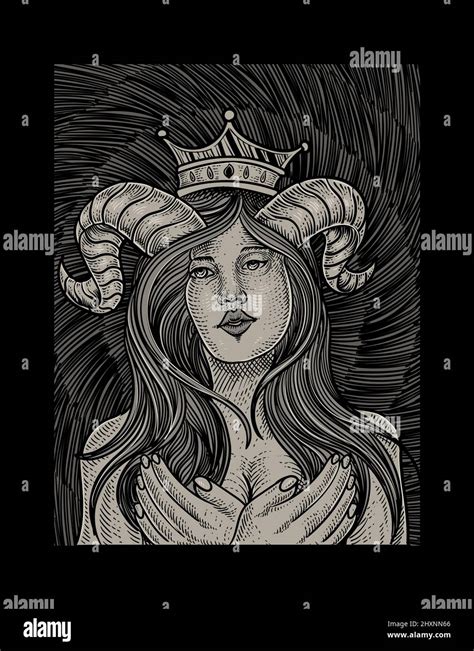 Illustration Demon Girl With Engraving Style Stock Vector Image And Art