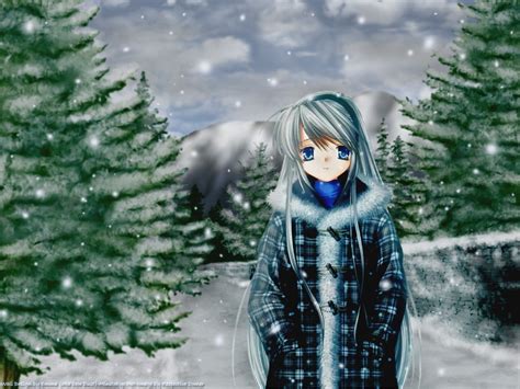 Wallpaper Anime Girls Snow Winter Dress Blue Clannad Sakagami