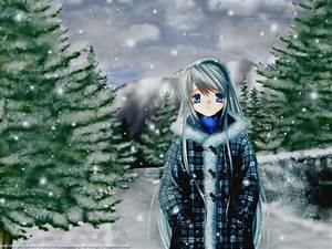 Wallpaper, Anime, Girls, Snow, Winter, Dress, Blue