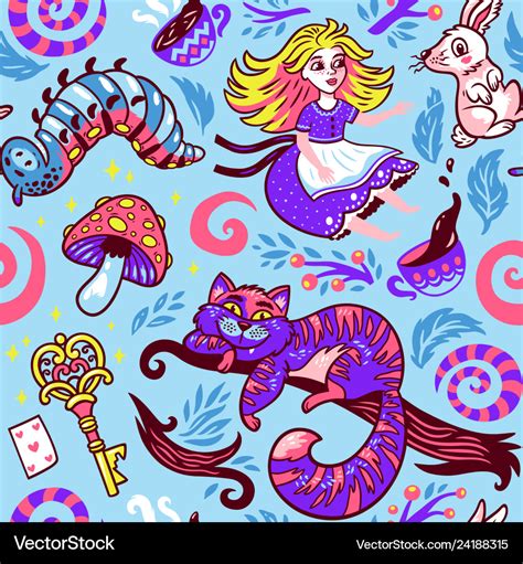 Alice In Wonderland Seamless Pattern Royalty Free Vector