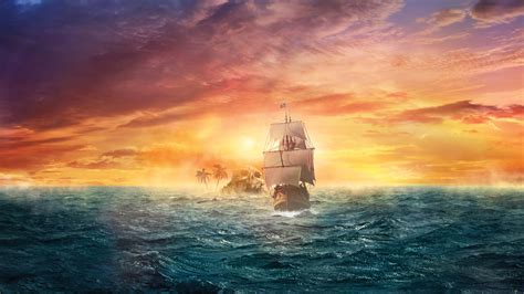 Wallpaper Digital Art Sailing Ship Fantasy Art Sea Vehicle