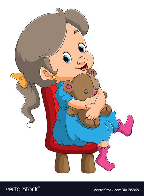 Little Girl Is Holding A Doll And Sitting Vector Image