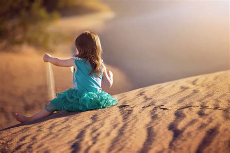 Sand Little Girl Desert Kids Happy Play Joy