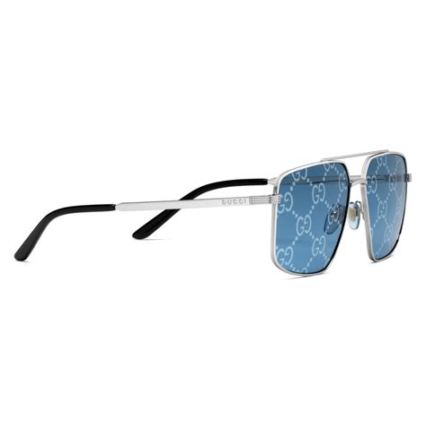 gucci aviator sunglasses with gg lens silver light blue gucci eyewear avvenice