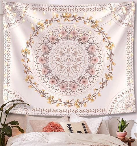 Lifeel White Bohemian Tapestry Wall Hanging Mandala Floral Medallion