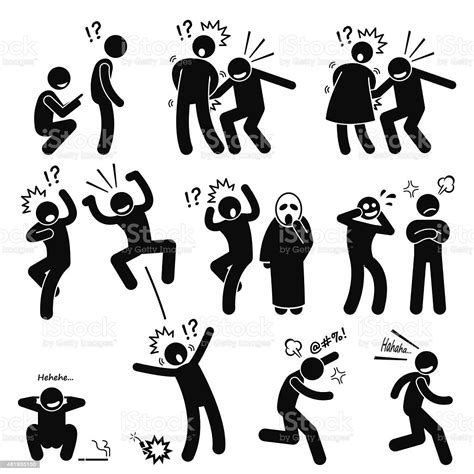 Funny People Prank Playful Actions Stick Figure Pictogram