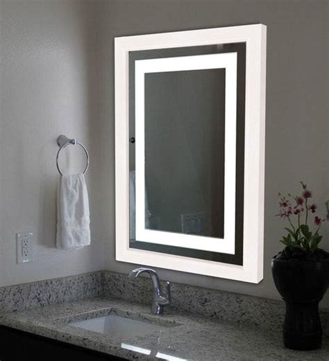 Synthetic Wooden Led Bathroom Mirror In White L 21 W 15 H 27