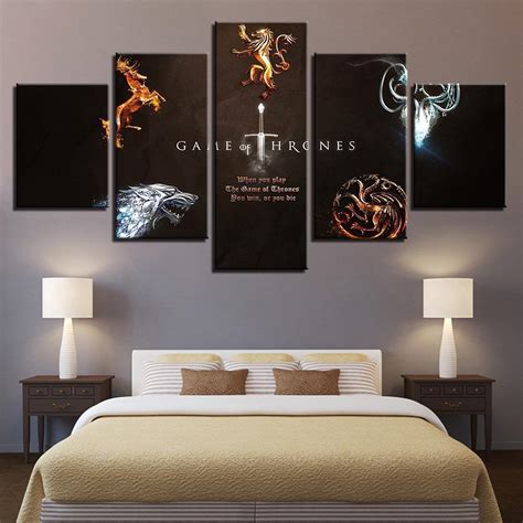 Game Of Thrones Families Sigil Live Or Die Movie 5 Panel Canvas Art