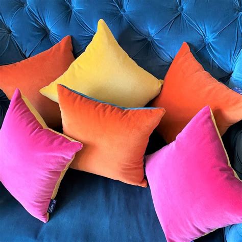 Bright Pink Velvet Cushion With Mustard Velvet Cushions Pink