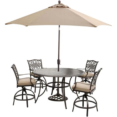 Hanover Traditions 5 Piece Round Outdoor Bar H8 Dining Set With Swivel