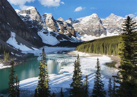 None Snow And Ice On Moraine Lake With Snow On The Rocky Mountains Near