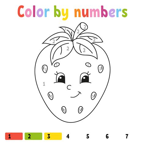 Color By Numbers Strawberry Coloring Book For Kids Food Character
