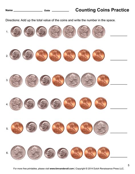 Counting Coins Up To A Dollar Worksheet