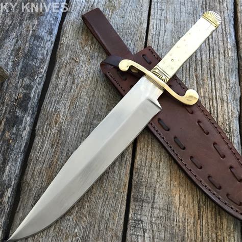 15 Classic Bowie Hunting Knife Carbon Steel Leather Sheath Bone New