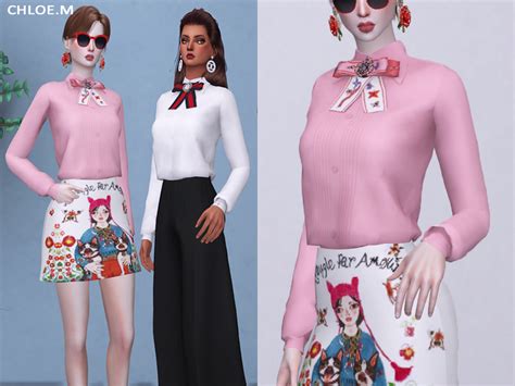 Chloem — Chloem Bow Tie Blouse Created For The Sims 4 8