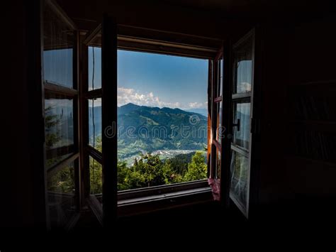 Window With A View To Carpathian Mountains Stock Photo Image Of
