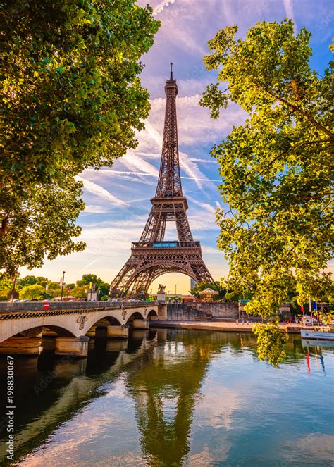 Naklejka Paris Eiffel Tower And River Seine In Paris France Eiffel