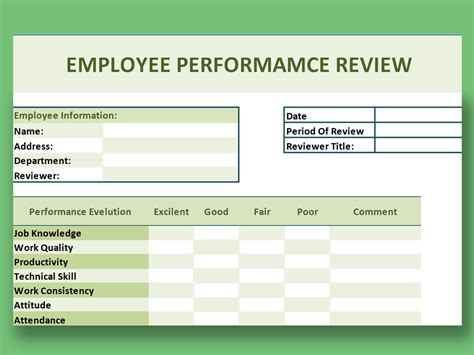 5 Printable Employee Performance Review Template Excel Fillable Images